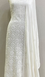 Load image into Gallery viewer, Women's Lakhnavi Handcrafted Pure Silk Georgette Chikankari Kurta And Dupatta Set- HONC0213506