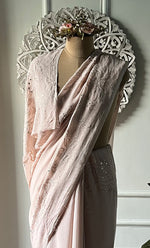 将图像加载到图库查看器中, Women's Lakhnavi Handcrafted Viscose Georgette Chikankari Saree - HONC0317907