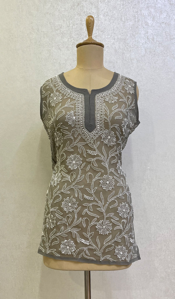 Anisha Women's Lucknowi Handcrafted Faux-Georgette Chikankari Top- HONC0140436