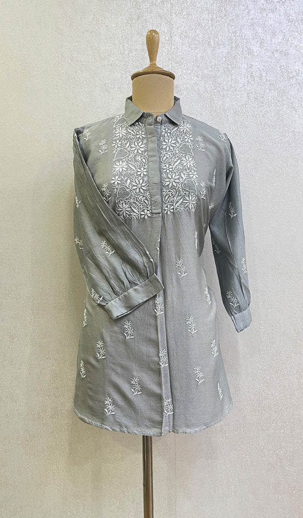Trisha Women's Lakhnavi Handcrafted Cotton Oversized  Chikankari Top - HONC0325811