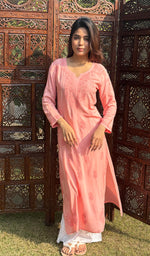 将图像加载到图库查看器中, Faiza Women's Lucknowi Handcrafted Modal Cotton Chikankari Kurti -- HONC0209813