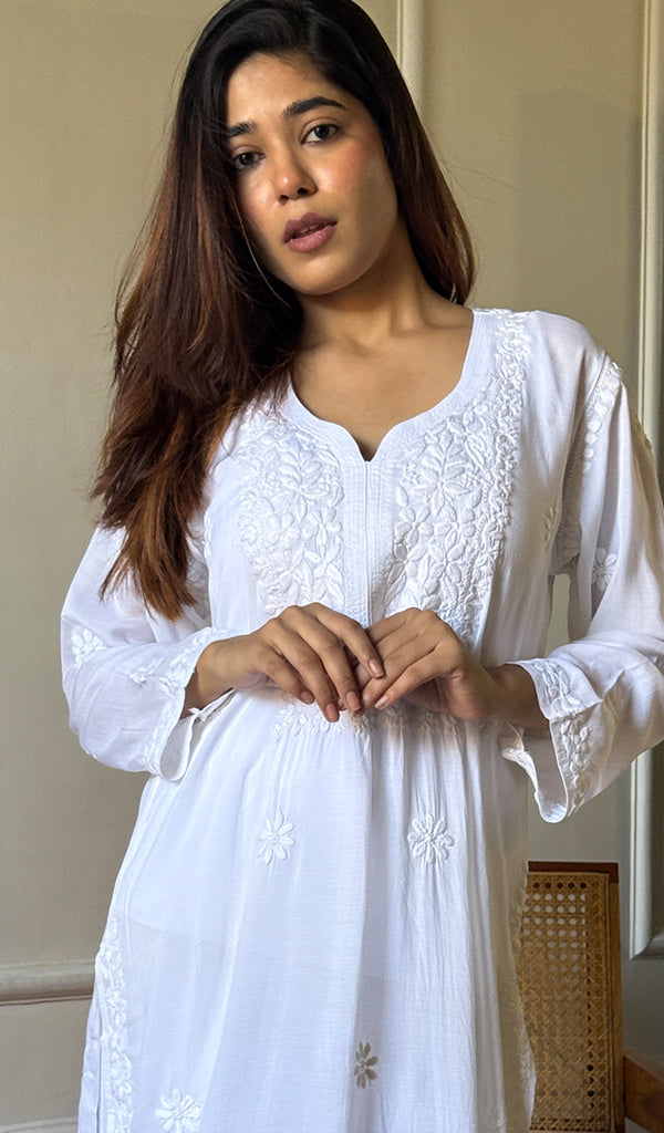 Women's Lucknowi Handcrafted Modal Cotton Chikankari Kurti - HONC0162013