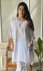 将图像加载到图库查看器中, Women's Lucknowi Handcrafted Cotton Chikankari Kaftan - HONC0297333