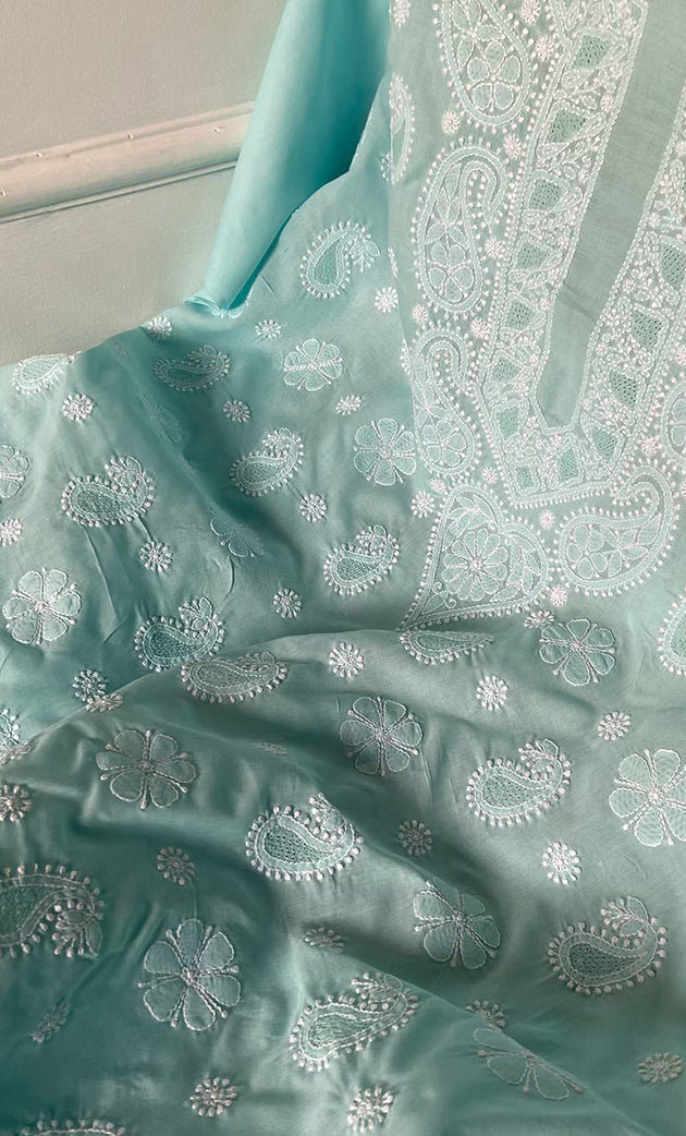 Women's Lakhnavi Handcrafted Cotton Chikankari Unstitched Kurti Fabric - HONC0318474