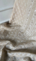 将图像加载到图库查看器中, Lucknowi Handcrafted Munga Silk Unstitched Chikankari Unisex Kurta Fabric - HONC0330256