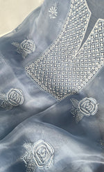 Load image into Gallery viewer, Women's Lakhnavi Handcrafted Pure Organza Chikankari Unstitched Kurta And Dupatta Set- HONC0314162
