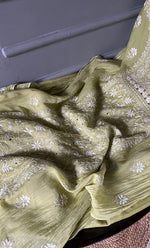 Load image into Gallery viewer, Women's Lakhnavi Handcrafted Mul Chanderi Semi - Stitched Kurta And Dupatta Set - HONC0270073