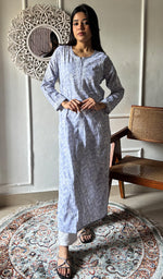 Load image into Gallery viewer, Shagufta Women's Lakhnavi Handcrafted Cotton Chikankari Kurti - HONC0350567