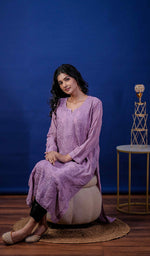 Load image into Gallery viewer, Women's Lakhnavi Handcrafted Viscose Georgette Chikankari Kurti - HONC0200203