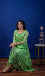 Load image into Gallery viewer, Aadab Women's Lakhnavi Handcrafted Faux-Georgette Chikankari Anarkali Dress