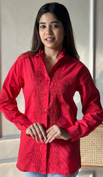 将图像加载到图库查看器中, Women's Lucknowi Handcrafted Slub Cotton Chikankari Top - HONC0299100