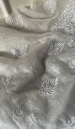 将图像加载到图库查看器中, Women's Lakhnavi Handcrafted Organza Chikankari Unstitched Kurta And Dupatta Set- HONC0249868