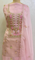 Load image into Gallery viewer, Women's Lakhnavi Handcrafted Pure Organza Chikankari Unstitched Kurta And Dupatta Set - HONC0104173