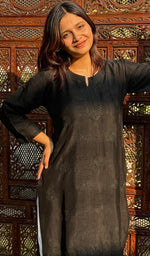 Load image into Gallery viewer, Women's Lucknowi Handcrafted Raw Silk Chikankari Kurti - HONC0224014