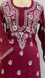 将图像加载到图库查看器中, Women's Lakhnavi Handcrafted Modal Cotton Chikankari Top - HONC0220350