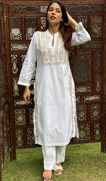 将图像加载到图库查看器中, Women's Lucknowi Handcrafted Cotton Chikankari Kurti - HONC0274386