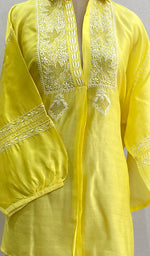 Load image into Gallery viewer, Fiza Women's Lakhnavi Handcrafted Chanderi Silk Semi- Stiched Chikankari Top - HONC0192109