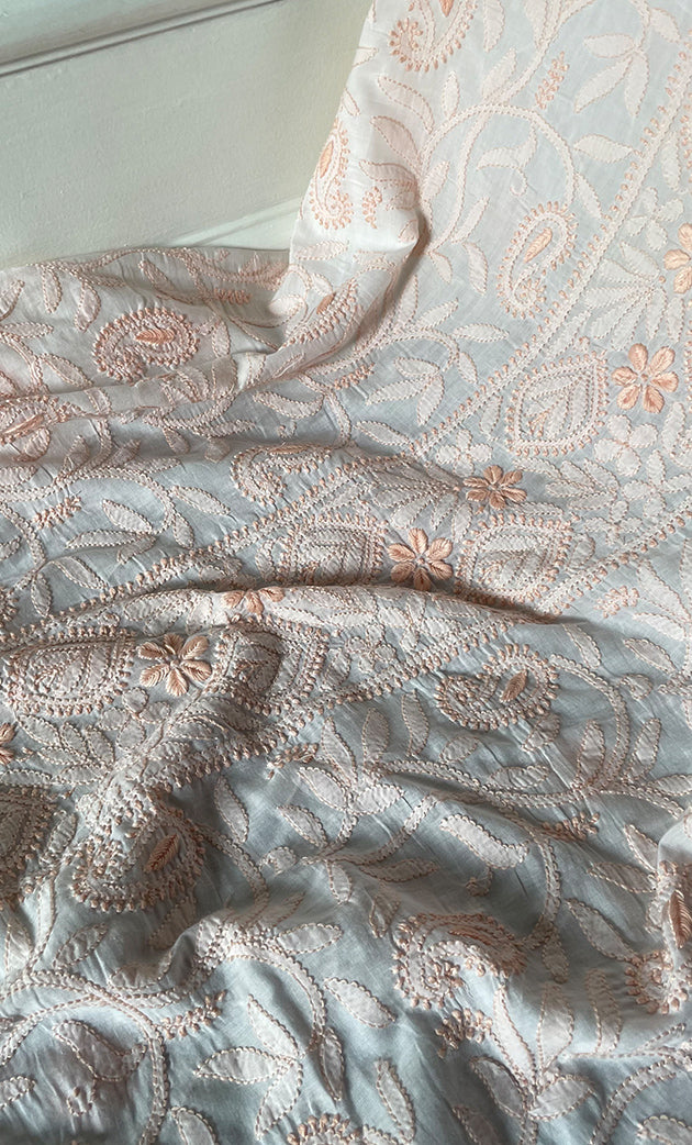 Women's Lakhnavi Handcrafted Cotton Chikankari Unstitched Kurti Fabric - HONC0318053