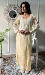 Load image into Gallery viewer, Women's Lucknowi Handcrafted Mul Chanderi Chikankari Kurti - HONC0329122