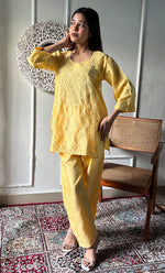 Load image into Gallery viewer, Imara Women's Lakhnavi Handcrafted Chanderi Silk Chikankari Top And Pant Set - HONC0340442