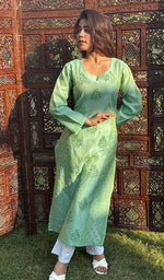 将图像加载到图库查看器中, Masooma Women's Lucknowi Handcrafted Chanderi Silk Chikankari Kurti - HONC0258058