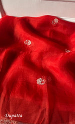 Load image into Gallery viewer, Women's Lakhnavi Handcrafted Pure Organza Chikankari Unstitched Kurta And Dupatta Set- HONC0311701