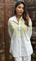 将图像加载到图库查看器中, Women's Lakhnavi Handcrafted Cotton Chikankari Top And Pant Set - HONC0267506