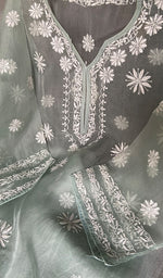 Load image into Gallery viewer, Mayuri Women's Lakhnavi Handcrafted Pure Organza Silk Chikankari Semi - stitched Full Suit Material - HONC0348612