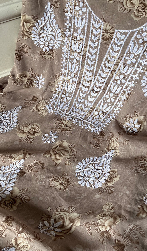 Women's Lakhnavi Handcrafted Cotton Chikankari Unstitched Kurti Fabric - HONC0175775