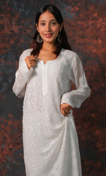 将图像加载到图库查看器中, Women's Lakhnavi Handcrafted Viscose Georgette Chikankari Kurti - HONC0327258