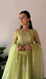 将图像加载到图库查看器中, Women's Lucknowi Handcrafted Pure Organza Silk Stitched Chikankari Kurta, Dupatta With Pant Set- HONC0368444
