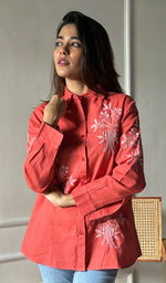 Load image into Gallery viewer, Women's Lucknowi Handcrafted Slub Cotton Chikankari Top - HONC0299146