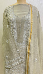 Load image into Gallery viewer, Women's Lakhnavi Handcrafted Mul Chanderi Chikankari Semi Stitched Kurta And Dupatta Set- HONC0144339