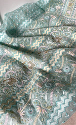 Load image into Gallery viewer, Women's Lakhnavi Handcrafted Pure Organza Chikankari Unstitched Kurta And Dupatta Set- HONC0321452