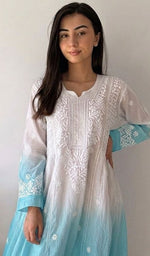 Load image into Gallery viewer, Fariah Women's Lucknowi Handcrafted Mul Chanderi Ombre Chikankari Kurti - HONC05944584