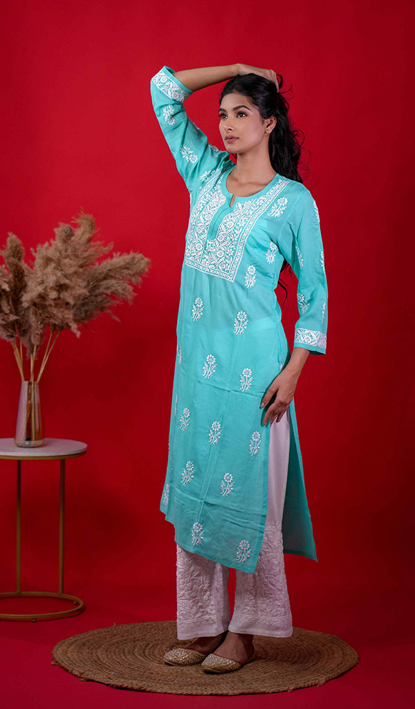 Women's Lucknowi Handcrafted Modal Cotton Chikankari Kurti - HONC0298708 main image 0
