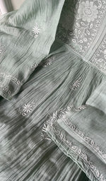将图像加载到图库查看器中, Women's Lakhnavi Handcrafted Mul Chanderi Chikankari Semi -Unstitched Kurti Fabric - HONC0249711