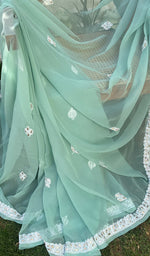 将图像加载到图库查看器中, Women's Lucknowi Handcrafted Faux-Georgette Chikankari Saree - HONC0195491