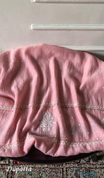 Load image into Gallery viewer, Basma Women's Lucknowi Handcrafted Mul Chanderi Semi - stitched Chikankari Anarkali Full Set - HONC0355635