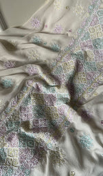 Load image into Gallery viewer, Women's Lakhnavi Handcrafted Pure Silk Georgette Chikankari Kurta and Dupatta set - HONC0249934