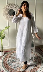Load image into Gallery viewer, Women's Lucknowi Handcrafted Raw silk Chikankari Kurti - HONC0330099