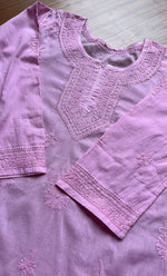 将图像加载到图库查看器中, Women's Lakhnavi Handcrafted Cotton Chikankari Top - HONC0214057