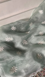 Load image into Gallery viewer, Women's Lakhnavi Handcrafted Pure Organza Chikankari Semi stitched Kurta And Dupatta Set- HONC0348606