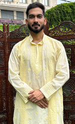 Load image into Gallery viewer, Men's Lucknowi Handcrafted Cotton Chikankari Kurta - HONC0315400