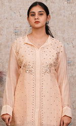 将图像加载到图库查看器中, Women's Lucknowi Handcrafted Mul Chanderi Stitched Chikankari Kurta And Plazzo Set- HONC0318571