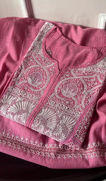 Load image into Gallery viewer, Asmaan Women's Lakhnavi Handcrafted Mul Chanderi Semi - Stitched Kurta And Dupatta Set - HONC0253342