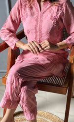 Load image into Gallery viewer, Rashida Women's Lakhnavi Handcrafted Muslin Chikankari Kurta And Pant Set - HONC0300557
