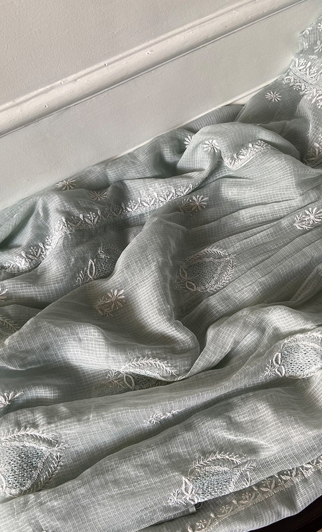 Women's Lucknowi Handcrafted Kota Cotton Chikankari Unstitched Kurta And Dupatta Set - HONC0307250