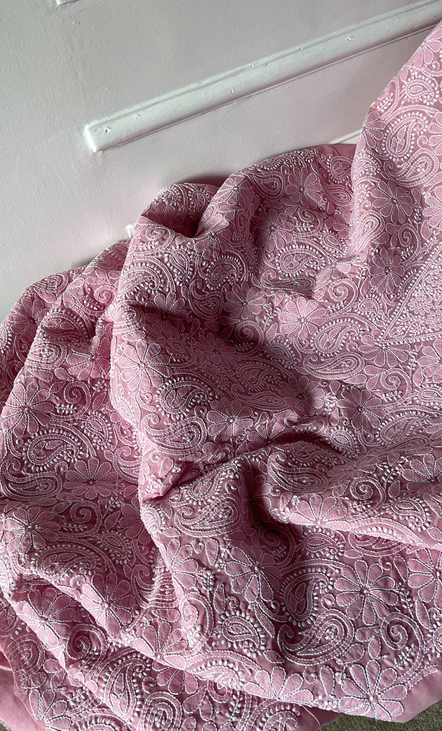 Women's Lakhnavi Handcrafted Unstitched Cotton Chikankari Suit Material - HONC0320315