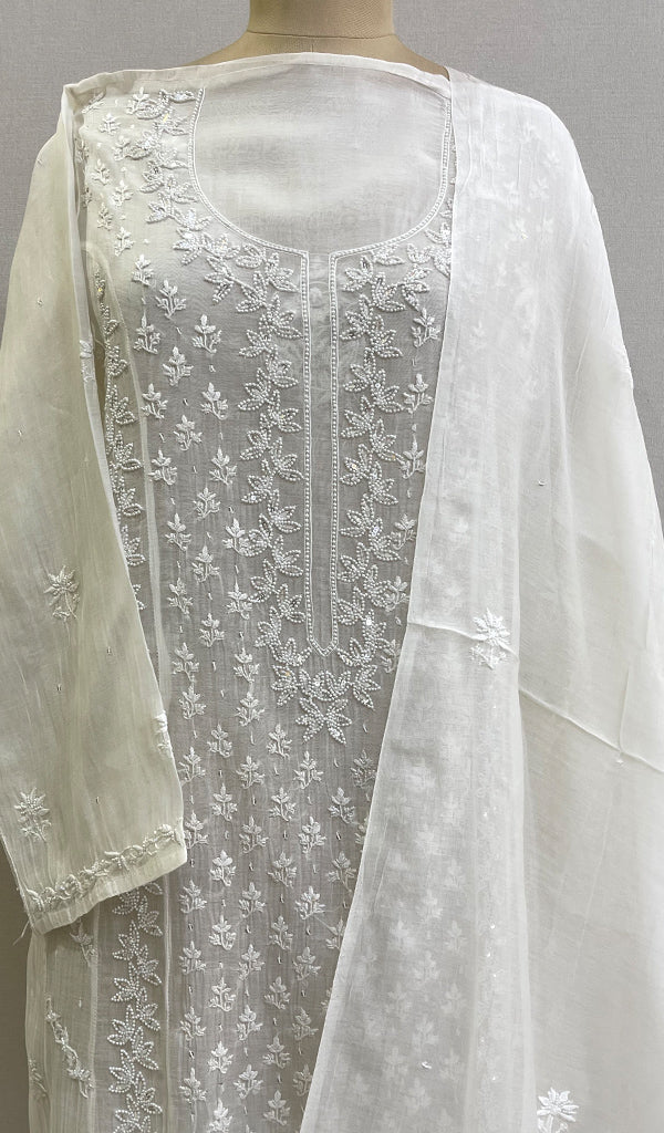 Women's Lakhnavi Handcrafted Mul Chanderi UnStitched Kurta And Dupatta Set - HONC0280888